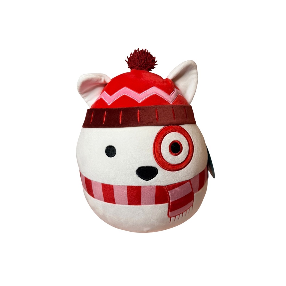 Squishmallows Bullseye Target Dog Holiday Plush 12 Inch Winter Beanie Scarf 2024